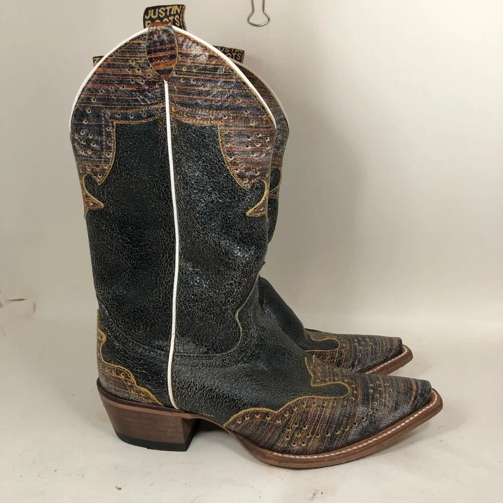 Justin Boots Vera Black Snip Toe Cowboy  Womens Black Casual Boots L4455 Sz 6 B